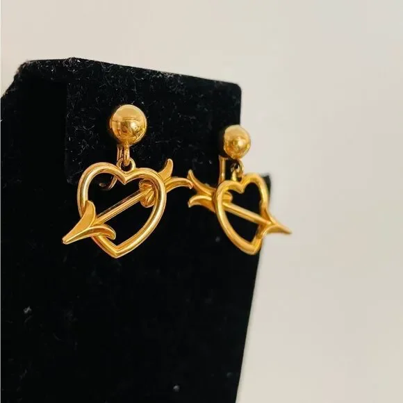Vintage Gold Plate Heart Shaped Screw Back Earrings - Picture 2 of 5